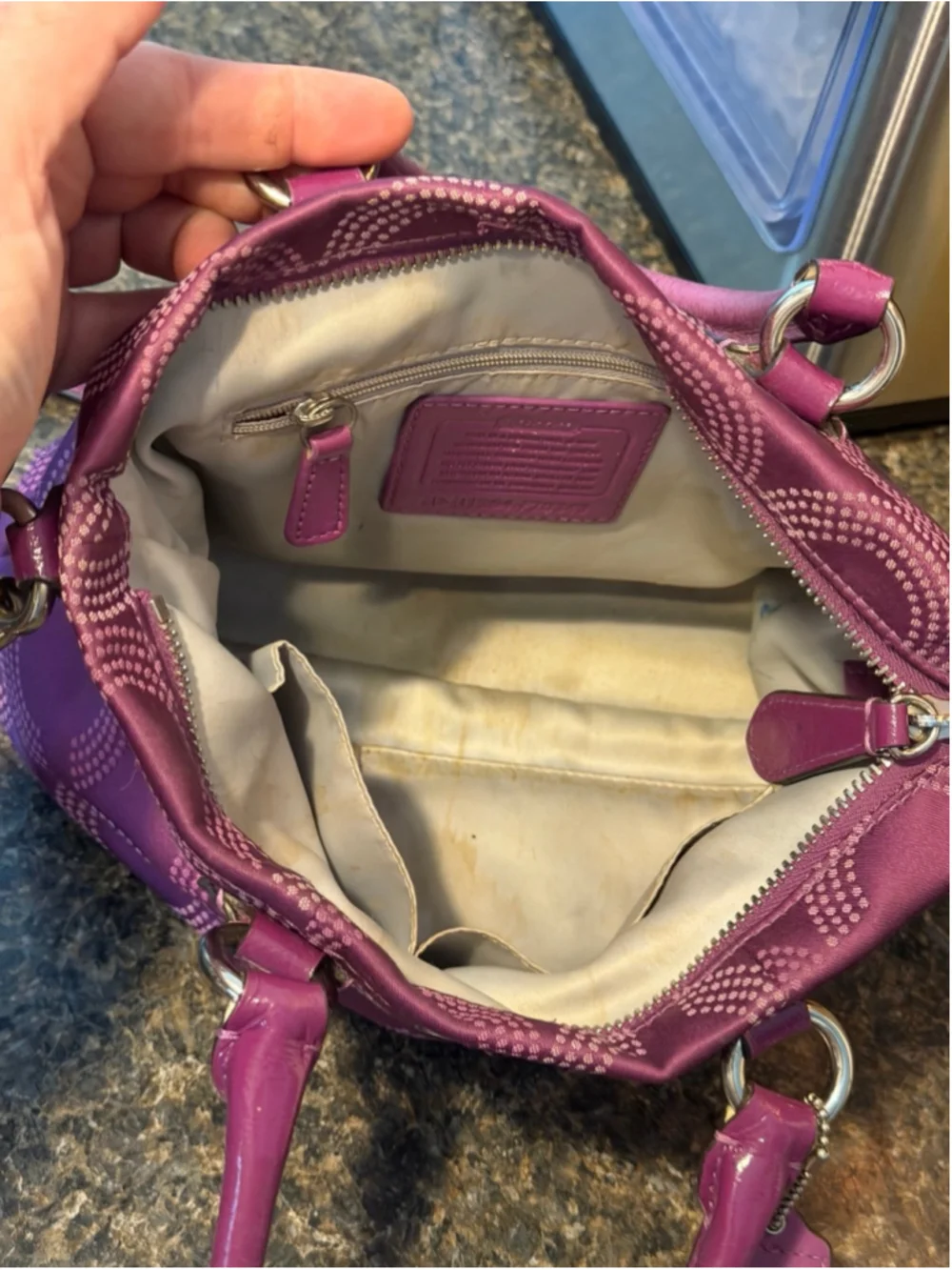 Coach Ashley Purple Dotted Op Art Satchel